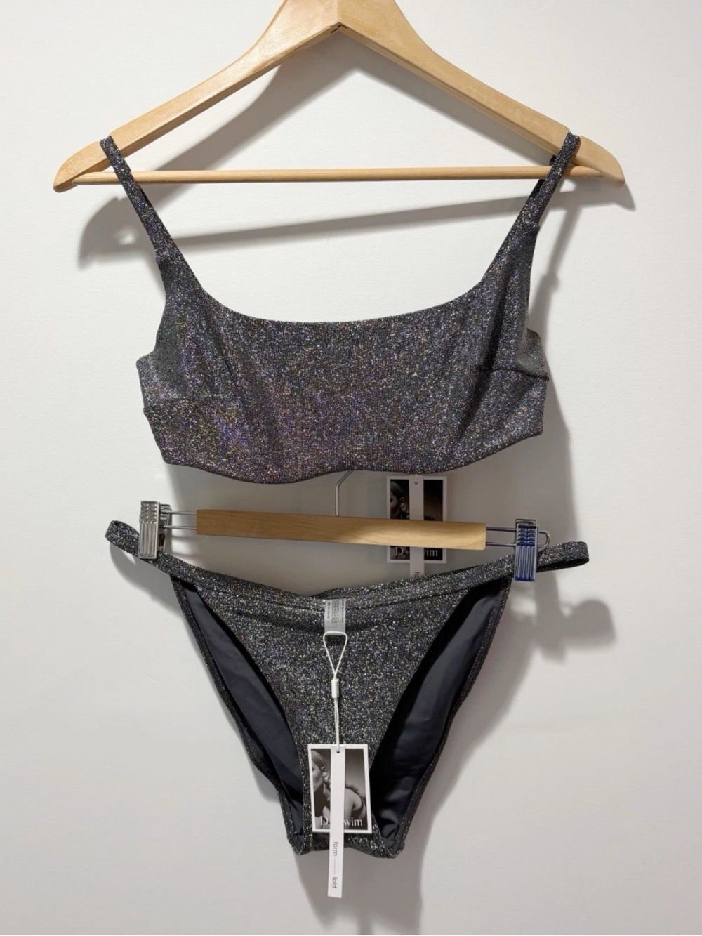 Form and Fold Bikini Bare Glitter Bottom Size 10 90s Glitter Crop Top Size 32G